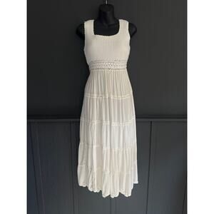 Mix Nouveau Boho Crochet White Ivory Tiered Sleeveless Midi Maxi Dress Size 6P